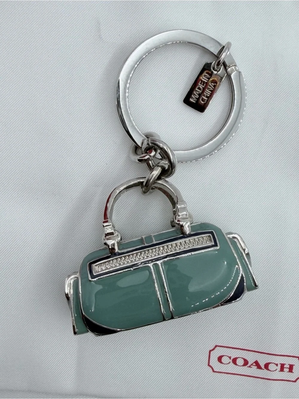 RARE Vintage Coach 3D Enamel Pocket Satchel Bag Charm - Teal/Navy NWOT